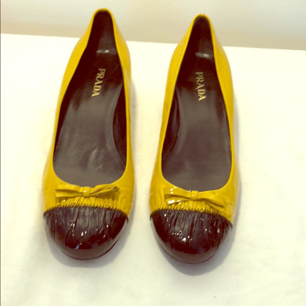 Prada Yellow Black Block Colored Kitten Heel